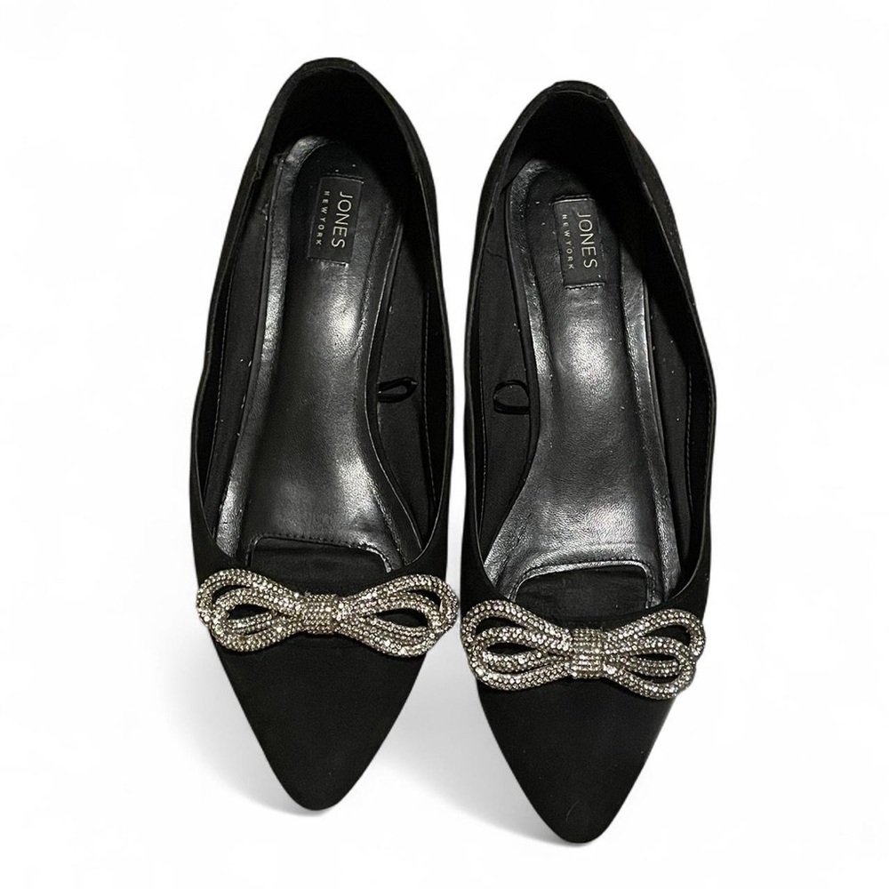 Jones New York Black Flats with Silver Bow